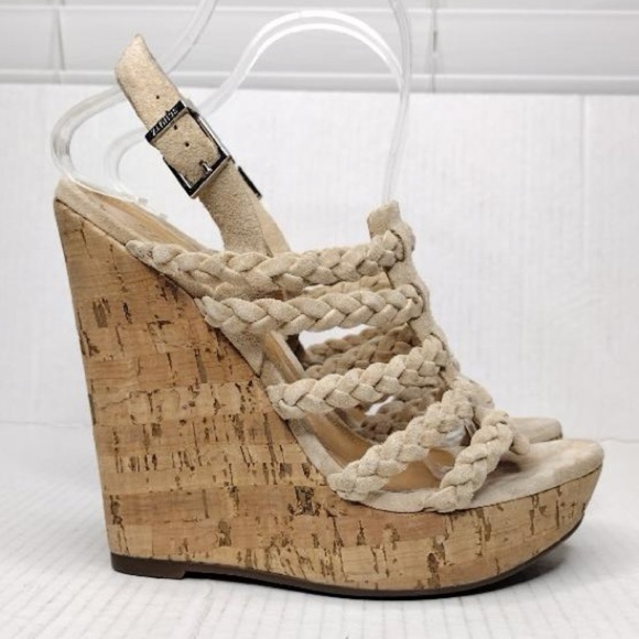 SCHUTZ Beige Braided Straps Boho Resort Cork Wedge Sandals - Picture 2 of 16